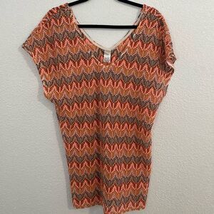 L*Space- Neon orange and brown knit swimsuit cover up- Size Medium